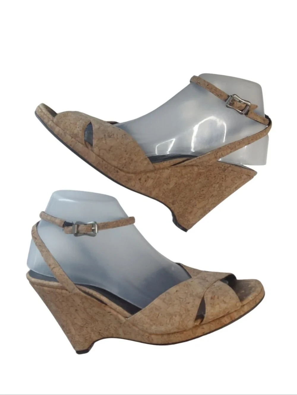 Donald J. Pliner Cork Wedge Sandals Natural Tan Ankle Strap Size 8.5
